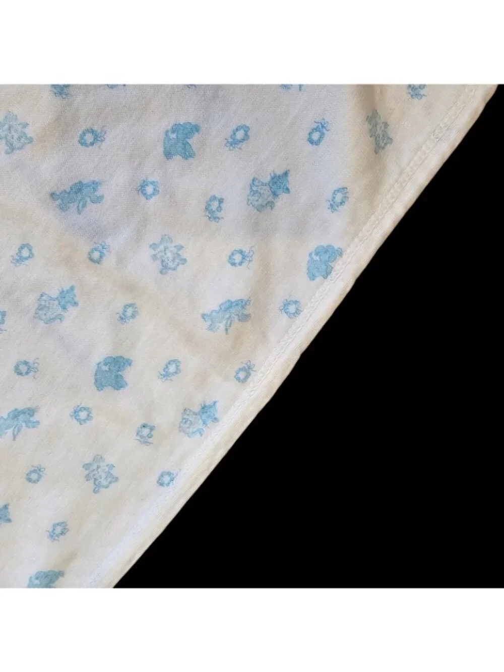 VTG Carters Baby Blanket‎ White Blue Critters Pastel Cat Bear Soft Cotton 36x36